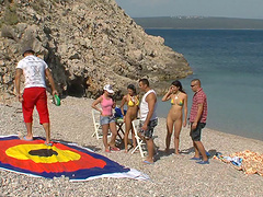 Outdoors groupsex shoot with luscious brunette hotties