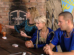 Spunky babe gets drilled with a strap on dildo in an enchanting foursome