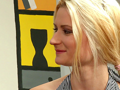 Radiant blonde takes a hot ride on a stiff pecker on the couch