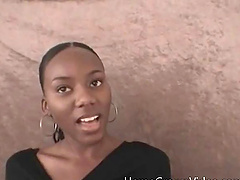 Ebony model teases with her nice tits and takes a white prick