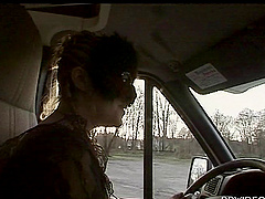 Mature blonde kitty enjoys choking on an erected prick