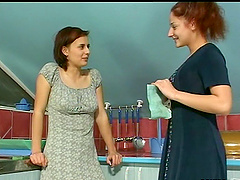 Quickie fucking ends with facials for two amateur slutty girls