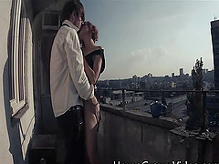 Fucking a redheaded princess with glasses on a rooftop