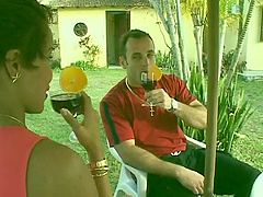 He lifts her up and fucks her all around the pool area