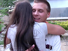 Ravishing brunette pornstar gets bonked missionary pose in bed