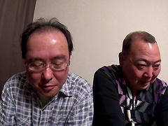 Cute Asian teen with long blonde hair enjoying a hardcore gangbang