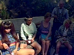 Fantastic outdoor orgy with cock-hungry sluts like Sharon Woods