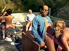 Outdoor group sex with Cumisha and other cock-craving darlings