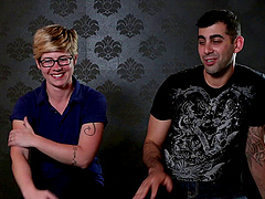 Amateur couple talks to us in the backstage about their first porno