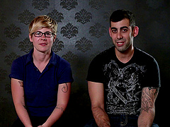 Amateur couple talks to us in the backstage about their first porno