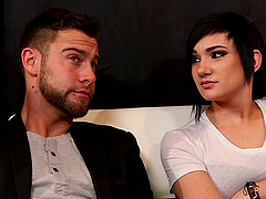 Tattooed chick Nikki Hearts having her little fuck hole penetrated