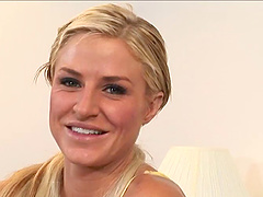 Brooke Belle gets naked and starts choking on a throbbing cock