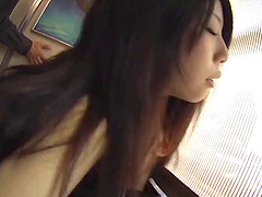 Pussy and tits pleasuring in a public transport makes her cum