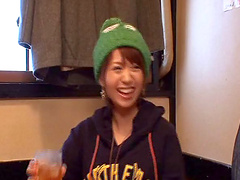 Kinky Japanese chick Rika Hoshimi spit roasted by two horny dudes