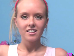 Busty blonde wife does a striptease for her horny husband