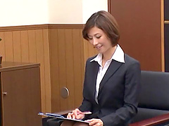 Secretary in panties Akari Asahini fingered by her boss