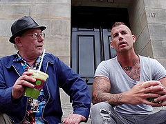 Sexy blonde prostitute hired to fuck the tattooed guy