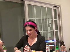 Long hair Lily Lane posing seductively in house party