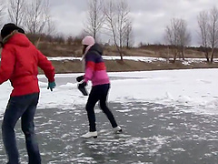 Girls warm up after playing in the snow by eating pussy