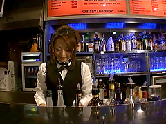 Amateur Japanese bartender gets her sweet pussy pounded balls deep