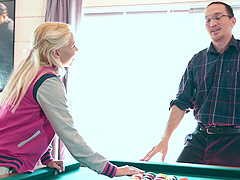 Fetching blonde chick getting penetrated right by the pool table