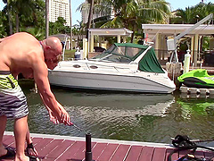 Horny American chicks having a nice threesome by the pool