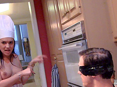 Ladies baking and banging on the kitchen floor with a stiff dick