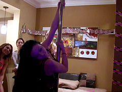 Gorgeous babe pleasures a thick shafts while her friends watch