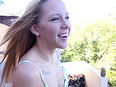 Slender cutie follows him to the bedroom for good dick