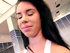 Slut in the bathroom sucking cock and bending over for it