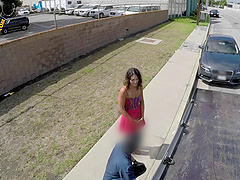 Very naughty coed sucks a stranger's cock in his car