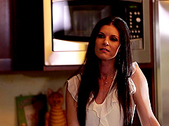 Charming Karla Kush sharing big cock hardcore in threesome couch sex