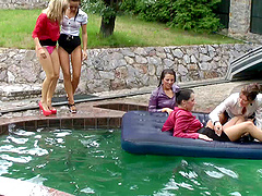 Bella Baby in miniskirt pleasured hardcore in alluring pool party sex