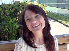 Luscious brunette playgirl enjoys pleasuring a massive rod