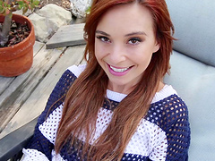 Redhead sucking dick in a sweater and getting slammed in POV