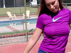 Tennis babe with amazing natural tits fucks a big dick guy