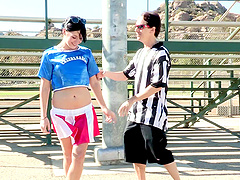 Hot cheerleader and the referee fucking hard in her bedroom