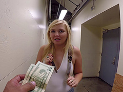 Cute big ass chick blows him in public and gets fucked in POV