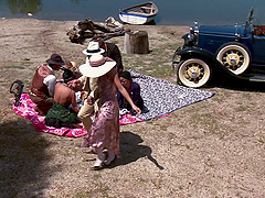 Sheriff licking Julian Ann pussy in outdoor group porn