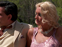 Sheriff licking Julian Ann pussy in outdoor group porn