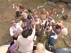 Dirty slut Amber Rayne and 2 of her sexy friends fucked in outdoors