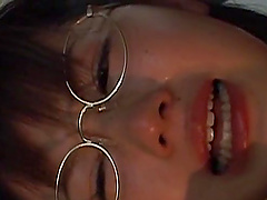 Japanese cutie with glasses gets tied up and fucked at home