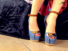 Colorful babe in shoes showing off her sexy and cute feet