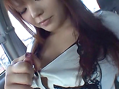 Handsome brunette sucks a dick in the back of the car and in public