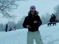 Cute pornstar takes us out for some fun in the snow