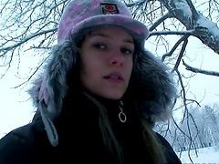 Hot pornstar takes us out for a walk in the snow