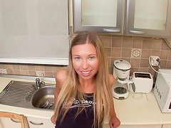 Kitchen Pussy and Ass Masturbation by Blonde Beauty