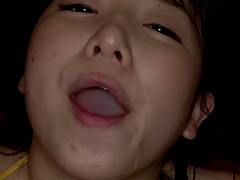 Flawless shaved Japanese pussy fucked by two guys