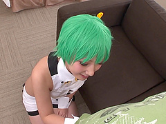 Lucky man gets a blowjob from the cute Japanese cosplay girl