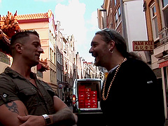 Slutty hooker in a blonde wig fucking a client on camera